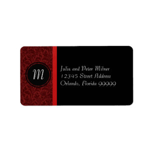 Rode Damask & Rode Strik Monogram - Adreslabel Etiket