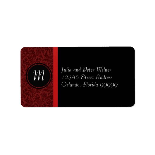 Rode Damask & Rode Strik Monogram - Adreslabel Etiket (Voorkant)
