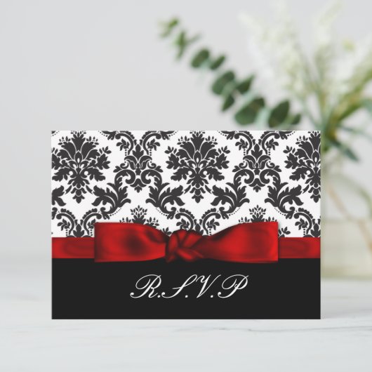 Rode Damask RSVP kaarten standaard 3,5 x 5 (Staand voorkant)