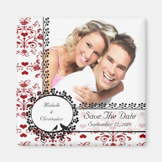 Rode Damask Tortelduifjes foto Save the Date Magne Magneet (Voorkant)