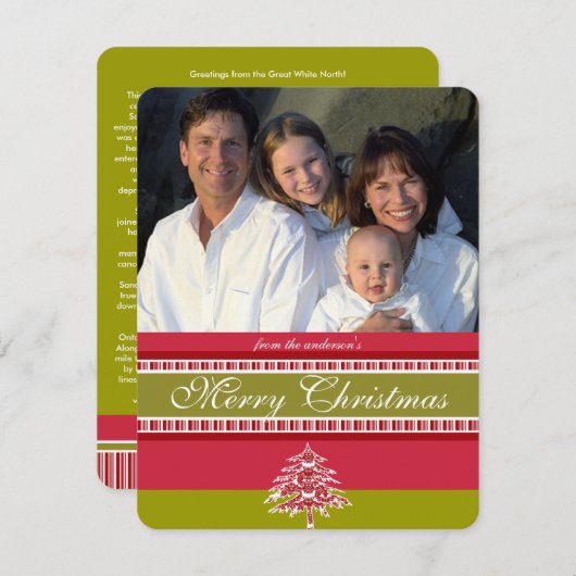 Rode Damask Tree Christmas Kaart (Voorkant / Achterkant)