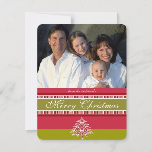 Rode Damask Tree Christmas Kaart (Voorkant)