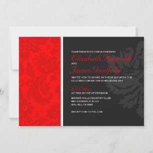 Rode Damask Wedding-uitnodigingen Kaart