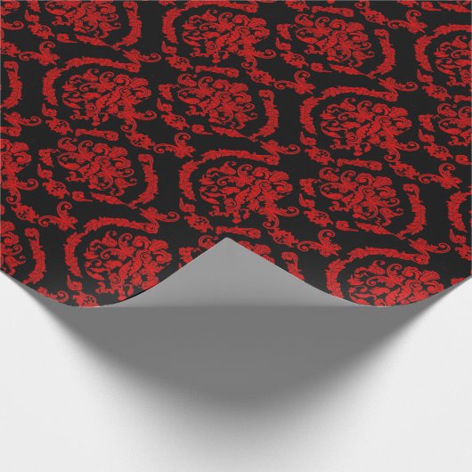 Rode Damaskers op zwart Cadeaupapier (Hoek)