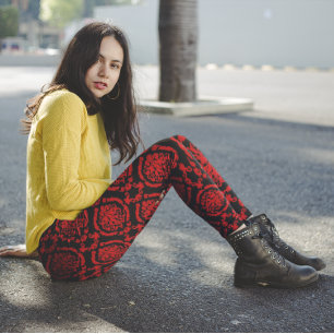 Rode Damaskers op zwart Leggings