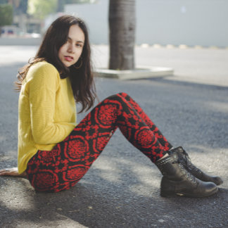 Rode Damaskers op zwart Leggings