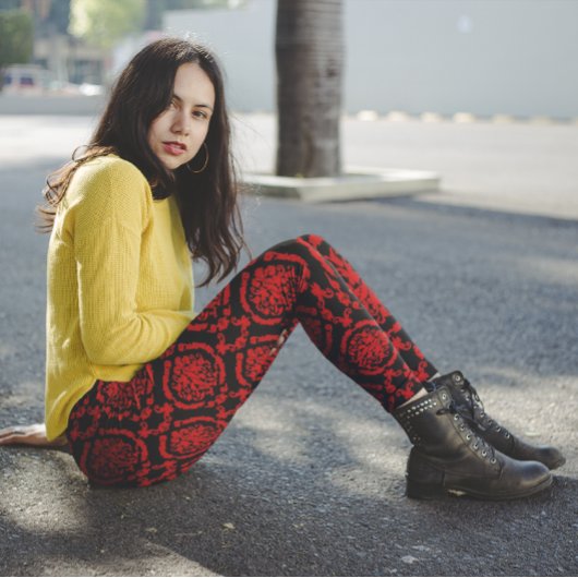 Rode Damaskers op zwart Leggings