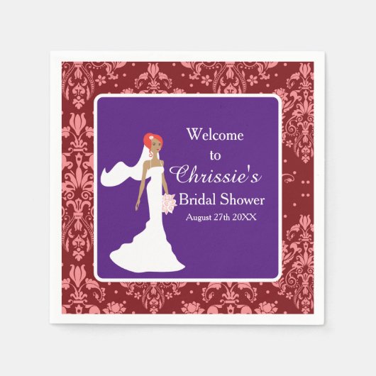 Rode Damast Bruid Bruiloft Feest Servet (Voorkant)