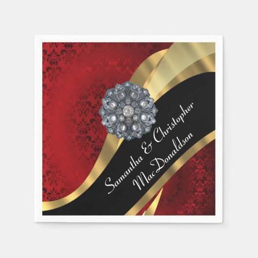Rode damast en kristal strass servetten (Voorkant)