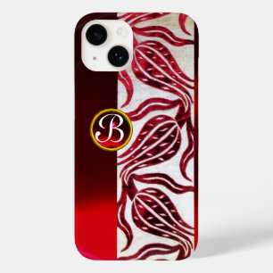 RODE DAMAST FLUWEEL TULPEN MONOGRAAM Burgundy Wit Case-Mate iPhone Case