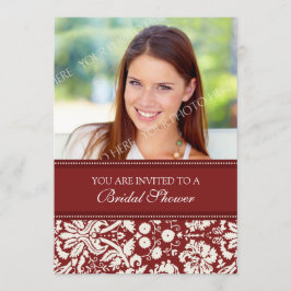 Rode Damast Foto Bruidsdouche Uitnodiging Kaart