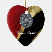 Rode damast & goud keramisch ornament (Rechts)