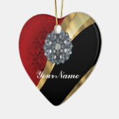 Rode damast & goud keramisch ornament (Links)