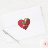 Rode damast & gouden werveling hart sticker (Envelop)
