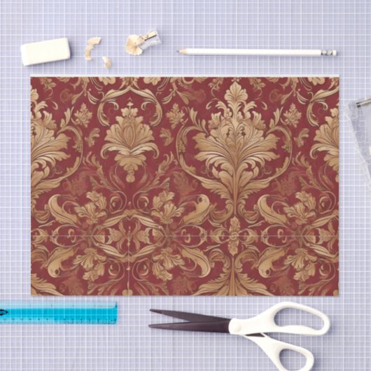 Rode damast met gouden patroon Decoupage Tissuepapier (Craft)