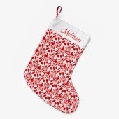 Rode Damast Patroon Met Aangepaste Naam Kleine Kerstsok (Voorkant (Hangend))
