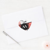 Rode damast patroon monogram hart sticker (Envelop)