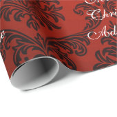Rode Damast Prettig Kerstfeest met naam Kerstmis Cadeaupapier (Rol Hoek)