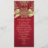 Rode Damast Sneeuwvlokken Gouden Lint Bruiloft Men Menu (Voorkant)