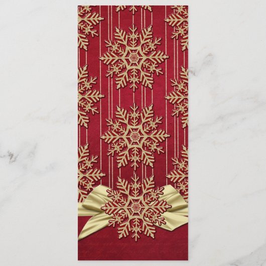 Rode Damast Sneeuwvlokken Gouden Lint Bruiloft Men Menu (Achterkant)
