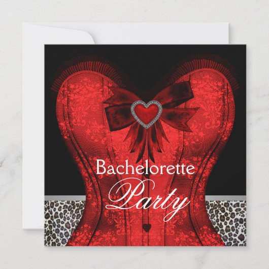 Rode Damast Tailleband Luipaard Bachelorette Feest Kaart (Voorkant)