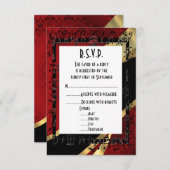 Rode damast zwart en goud formele bruiloft R.S.V.P RSVP Kaartje (Voorkant / Achterkant)