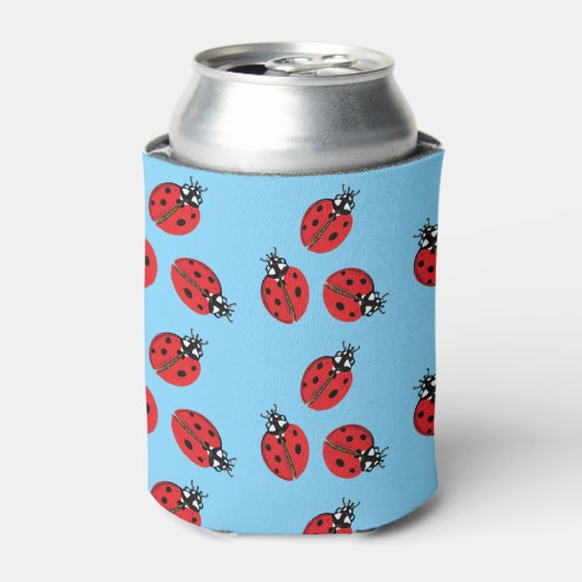 Rode Dame Bug Illustratie Lichtblauw Blikjeskoeler (Blikje Voorkant)
