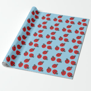Rode Dame Bug Illustratie Lichtblauw Cadeaupapier
