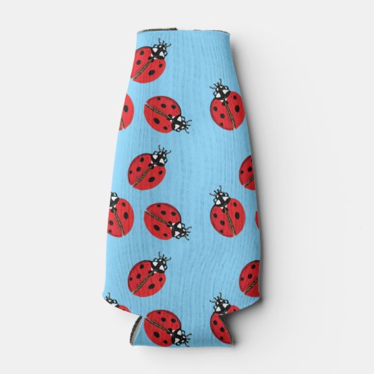 Rode Dame Bug Illustratie Lichtblauw Flesjeskoeler (Voorkant)