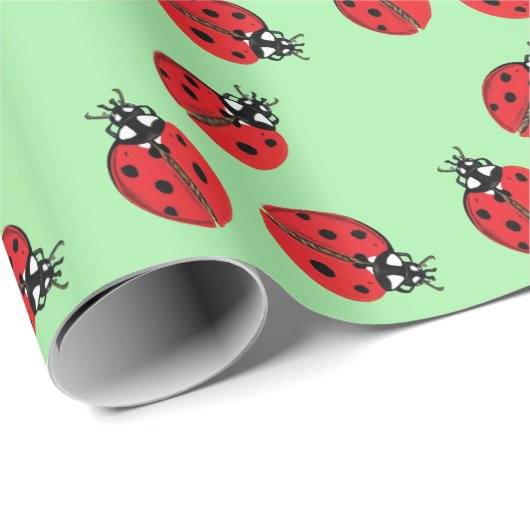 Rode Dame Bug Illustratie Lichtgroen Cadeaupapier (Rol Hoek)