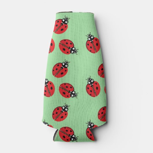 Rode Dame Bug Illustratie Lichtgroen Flesjeskoeler (Voorkant)