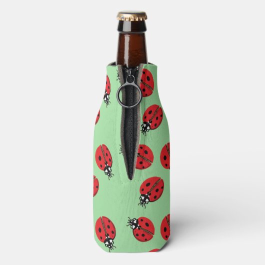 Rode Dame Bug Illustratie Lichtgroen Flesjeskoeler (Fles Achterkant)