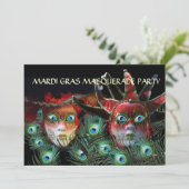 RODE DAME EN JESTERSMASKER MET PAUWENVEREN KAART (Staand voorkant)