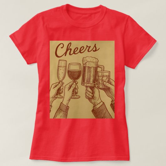 Rode Dames Cheers Dranken Toasting T-shirt (Design voorkant)