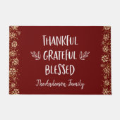 Rode dankbare gezegende sneeuwvlokken vakantie deurmat (Voorkant)