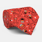 Rode Dansende Elmo Patroon Stropdas (Opgerold)