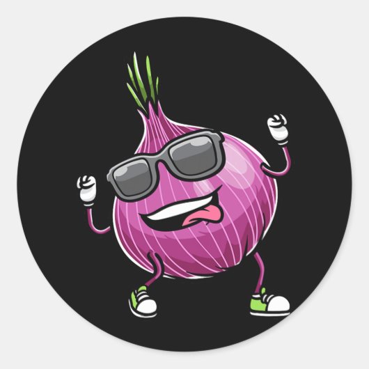 Rode dansende ui groente ronde sticker (Voorkant)