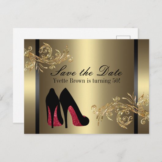 Rode dansschoenen - Save the Date Aankondigingskaart (Voorkant / Achterkant)