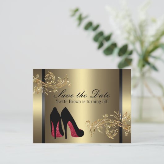 Rode dansschoenen - Save the Date Aankondigingskaart (Staand voorkant)