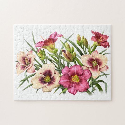 Rode Daylily Bouquet Botanische Kunst Legpuzzel (Horizontaal)