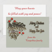 Rode de hulstbessen van de Personaliseerbare Feestdagenkaart (Voorkant / Achterkant)