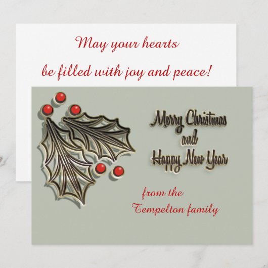 Rode de hulstbessen van de Personaliseerbare Feestdagenkaart (Voorkant / Achterkant)