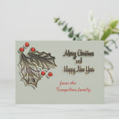 Rode de hulstbessen van de Personaliseerbare Feestdagenkaart (Staand voorkant)