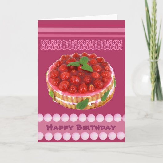 Rode de verjaardagskaart van de aardbeicake kaart (Voorkant)
