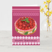 Rode de verjaardagskaart van de aardbeicake kaart (Gele Bloem)
