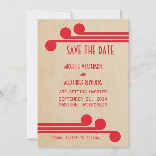 Rode Deco Chic Save the Date Uitnodiging (Voorkant)