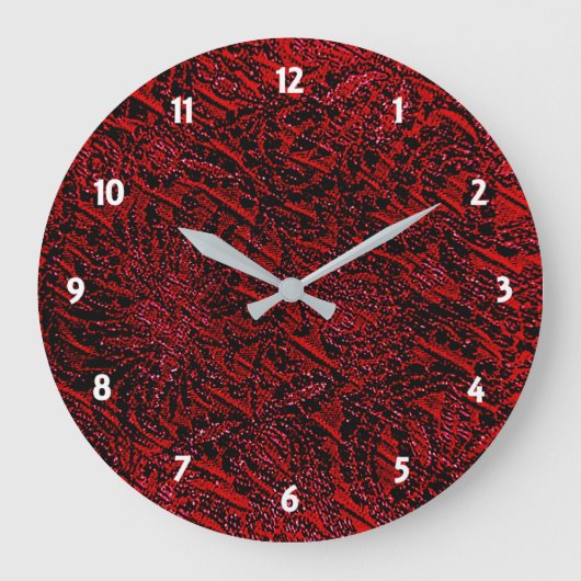 Rode Decoratieve Bloem Stof Ontwerp Wandklok (Voorkant)