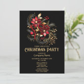 Rode Decoratieve Bloemen Kerstfeest Uitnodiging (Staand voorkant)