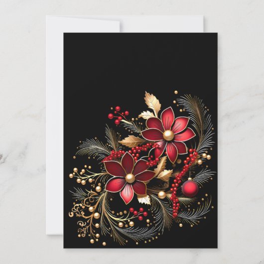 Rode Decoratieve Bloemen Kerstfeest Uitnodiging (Achterkant)