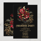 Rode Decoratieve Bloemen Kerstfeest Uitnodiging (Voorkant / Achterkant)